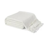 EHC Cross-stitch Pattern Throw Blanket, Handwoven Cotton Throws for Sofas Bed Sofa Settee Couch Reversible Bed Cover Over Bedspread, Single, 125 x 150 cm, Ivory
