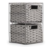 EHC Drawers Storage Unit Baskets, 2 Drawer Wicker Hand-Woven Storage boxes Shelves, Ideal For Organising Home or Office - Grey 20 x 22 x 33 cm