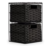EHC Drawers Storage Unit Baskets, 2 Drawer Wicker Hand-Woven Storage boxes Shelves, Ideal For Organising Home or Office - Black 20 x 22 x 33 cm