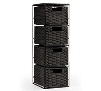 EHC Drawers Storage Unit Baskets, 4 Drawer Wicker Hand-Woven Storage boxes Shelves, Slimline Ideal For Organising Home or Office - Black