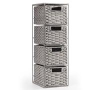 EHC Drawers Storage Unit Baskets, 4 Drawer Wicker Hand-Woven Storage boxes Shelves, Slimline Ideal For Organising Home or Office - Grey