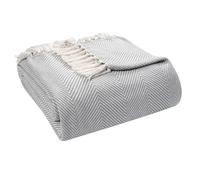 EHC Handwoven Cotton Throws for Sofas Bed Sofa Settee Couch Reversible Bed Cover Over Blanket, King Size, 225 x 250cm, Natural/Grey