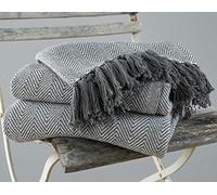 EHC Herringbone King Size 100% Cotton Throws for Sofa Bed Blanket Throw, 220 x 250 cm - Grey