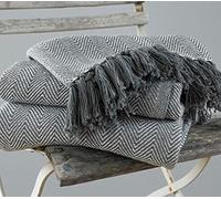 EHC Herringbone Super King 100% Cotton Throw for Sofa, Bedspread 250 x 380cm - Grey