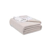 EHC Herringbone Throw, Handwoven Cotton Throws for Sofas Bed Sofa Settee Couch Reversible Bed Cover Over Blanket, Single,127 x 152 cm, Beige