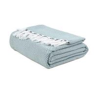 EHC Herringbone Twill Throw, Handwoven Cotton Throws for Sofas Bed Sofa Settee Couch Reversible Bed Cover Over Blanket, Single 127 x 152cm, Ivory/Blue