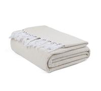 EHC Herringbone Twill Throw, Handwoven Cotton Throws for Sofas Bed Sofa Settee Couch Reversible Bed Cover Over Blanket, Single 127 x 152cm, Ivory/Natural