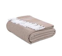 EHC Herringbone Twill Throw, Handwoven Cotton Throws for Sofas Bed Sofa Settee Couch Reversible Bed Cover Over Blanket, Single 127 x 152cm, Ivory/Coffee
