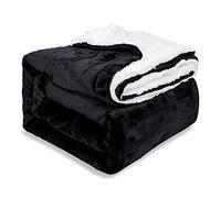 EHC King Size Sherpa Flannel Fleece Throw Blanket - Fluffy Soft Thick Microfiber Solid Warm Blankets for Bed and Couch, Black, 200 cm x 240 cm