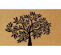 Ehc Large Infinity Tree Patterned ,decorative, Pvc Backed Heavy Duty Entrance Coir Mat, Natural & Black