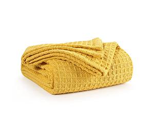 EHC Luxuriously Soft Chunky Waffle Cotton Throws Extra Large Sofa Bed, Sofa, Couch Blanket Bedspread, King size, 225 x 250 cm - Yellow