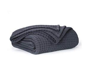 EHC Luxuriously Soft Chunky Waffle Cotton Throws Extra Large Sofa Bed, Sofa, Couch Blanket Bedspread, King Size, 225 x 250 cm - Charcoal