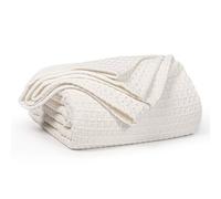 Ehc Luxuriously Soft Chunky Waffle Cotton Throws Large Sofa Bed, Sofa, Couch Blanket Bedspread, Double, 150 X 200 Cm - Ivory