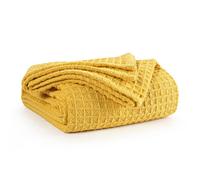 Ehc Luxuriously Soft Chunky Waffle Cotton Throws Large Sofa Bed, Sofa, Couch Blanket Bedspread, Double, 150 X 200 Cm - Yellow
