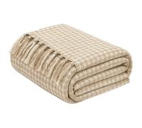 EHC Luxury Cotton Houndstooth Throw Blanket For Bed Sofa Couch Chair Soft Woven Cover, Beige