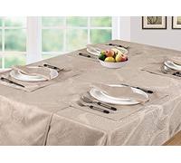 EHC Luxury Damask Beige Table Cloth Cover Rectangular 54" x 90" (138cm x 229cm)