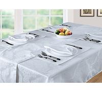 EHC Luxury Damask White Table Cloth Cover Rectangle 54" x 72" (138 cm x 183 cm)