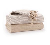 Ehc Luxury Pack Of 2 Chevron Cotton Single Sofa Throw Blanket, 125X 150Cms - Beige