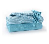 Ehc Luxury Pack Of 2 Chevron Cotton Single Sofa Throw Blanket, 125X 150Cms - Teal