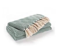 EHC Luxury Reversible Super Soft Cotton Diamond Large Throw For Sofa, Double Bed, Armchair - Hunter Green, 150 x 200 cm