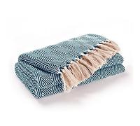 EHC Luxury Reversible Super Soft Cotton Diamond Large Throw For Sofa, Double Bed, Armchair - Peacock, 150 x 200 cm