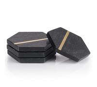 EHC Marble Hexagon Coasters Set of 4, Non-Slip Drink Pads for Coffee, Beer Bar Mat in Black