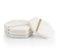 EHC Marble Hexagon Coasters Set of 4, Non-Slip for Drinks, Coffee Pads Beer Bar Mat, White