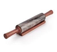 EHC Marble Rolling Pin for Baking with Acacia Wood Stand, Non-Stick Surface for Pizza Dough, Naan Bread and Pastry, Durable Kitchen Accessory, Perfect for Bakers & Chefs Tool - Natural Beige