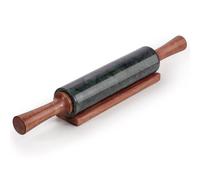 EHC Marble Rolling Pin for Baking with Acacia Wood Stand, Non-Stick Surface for Pizza Dough, Naan Bread and Pastry, Durable Kitchen Accessory, Perfect for Bakers & Chefs Tool - Green