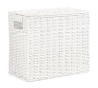 EHC Multi-Purpose Handwoven Slimline Paper Rope Bathroom Storage Unit, Toilet Roll Paper Cabinet, Compact Storage Box, Multi-Purpose Cleaning Caddy With Inbuilt Handles & Lid, White, 35 x 18 x 30 cm