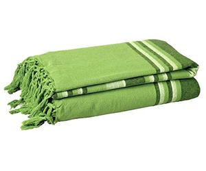 EHC Natural Cotton Textured Kerala Pattern Stripe Throw For Sofa Arm Chair Bedspread Settee Throw, Green - 250 x 380 cm, Super Giant Size