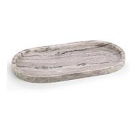 EHC Natural Marble Bathroom Vanity Tray, Decorative Oval Countertop Sink Storage Organiser for Cosmetics, Perfume, Candles, Home Decor - Natural, 30 x 15 x 2 cm