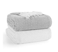 Ehc Pair Pack Chevron Cotton Throws For Sofa, Settees Chair Cover Blanket, 127 X 152Cm (Pack Of 2) - Ivory/grey