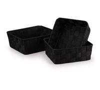 EHC Polypropylene Set of 3 Nestable Storage Boxes, Empty Basket for Gift, Baskets for Shelves, Hand-Woven Storage Box, Display Hamper, Storage Organiser for Bedroom Bathroom Home or Office - Black