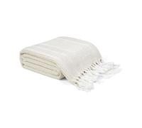 EHC Pre-Washed Throw Blanket, Handwoven Cotton Throws for Sofas Bed Settee Couch Cover Reversible, Single 127 x 152 cm, Natural