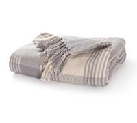 Ehc Premium 100% Cotton Large 150 X 200 Cm Tartan Throws For Sofa, Armchair Bedspread, Grey