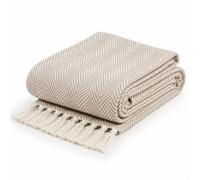 EHC Premium Handwoven Cotton Large Sofa Throw for 3 Seater Sofas, Elegant Sofa Cover & Settee Blanket, Luxury Woven Couch Throw for 3 Seater Sofas, 180 x 300cm, Beige