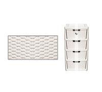 EHC Rattan Style Large 4 Drawer Tower Plastic Storage Unit, Cream