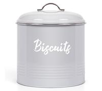 Ehc Round Biscuit Cookie Tin Grey, Kitchen Food Barrel Storage Box, Airtight Lids Easy to Open - Storage Tin for Biscuit, Cookies Jars, 3 Litres