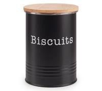 EHC Round Enamel Airtight Seal Cookie/Biscuit Kitchen Storage Canister Jar With Wooden Lid - Black