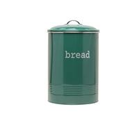 EHC Round Enamel Large Bread Box Bin Crock Storage Canister Jar For Kitchen Storage, Fjord Green - Dia. 23 x (H) 36 cm