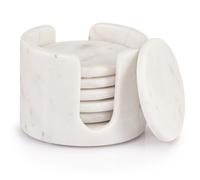 EHC Round Marble Coaster Set of 6 with Holder, Drink Coasters with Anti-Slip Pads, Coasters for Cups, Mugs & Glasses, White