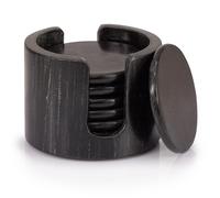 EHC Round Marble Coaster Set of 6 with Holder, Drink Coasters with Anti-Slip Pads, Coasters for Cups, Mugs & Glasses, Black