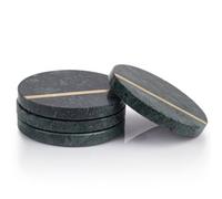 Ehc Round Marble Coasters Set Of 4 With Gold Inlay, Coasters Set Non-Slip Coasters For Drinks, Coffee Pads, Green