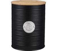 EHC Round Ribbed Design Enamel Airtight Seal Cookie/Biscuit Kitchen Storage Canister Jar With Lid - Black