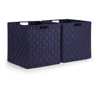 EHC Set of 2 Large Foldable Woven Storage Baskets for Shelves, Collapsible Hamper Basket, Blue