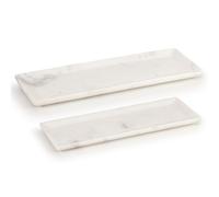 EHC Set of 2 Natural Marble, Bathroom Vanity Tray, Decorative, Candle, Countertop Sink Storage Organiser for Cosmetic, Perfume, Home Decor Tray, White