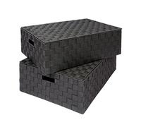 EHC Set of 2 Underbed Storage Box Chest Basket With Lid - Black