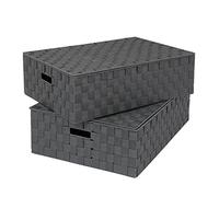 EHC Set of 2 Underbed Storage Box Chest Basket With Lid - Grey