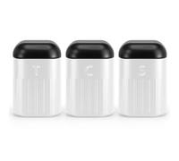 EHC Set of 3 Airtight Tea, Coffee & Sugar Food Storage Canisters Jars Set,Containers, White & Black